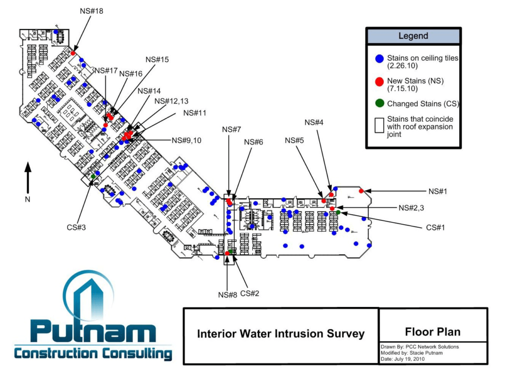 Putnam Roof Consulting sample interior water intrusion survey.